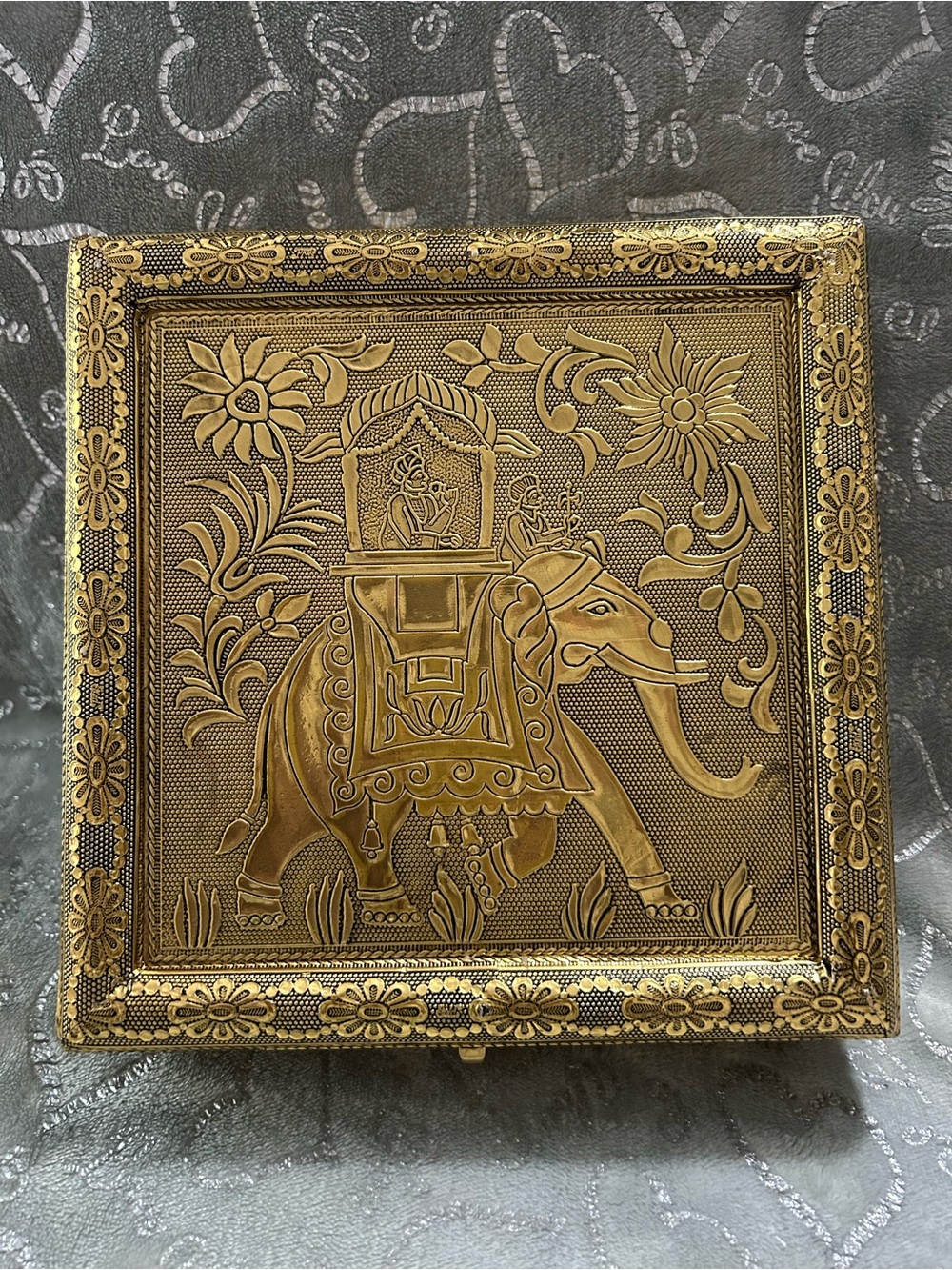 NWT Crafted in India, Gold-Tone Decorative Wooden Keepsake/Storage Box